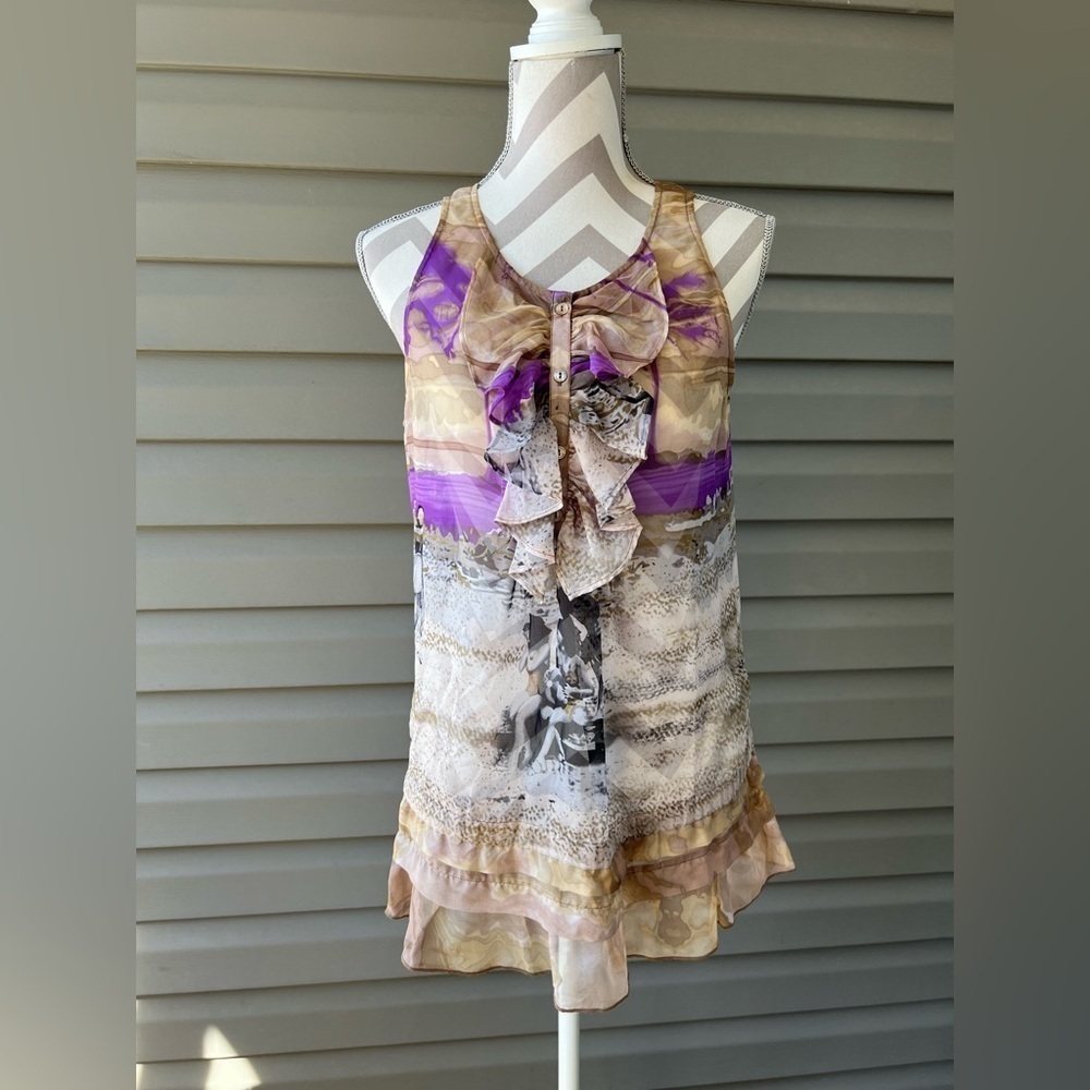 Audrey Talbott Carmel Multi Color Beach 🏖️ Print 100% Silk Blouse Sz 6